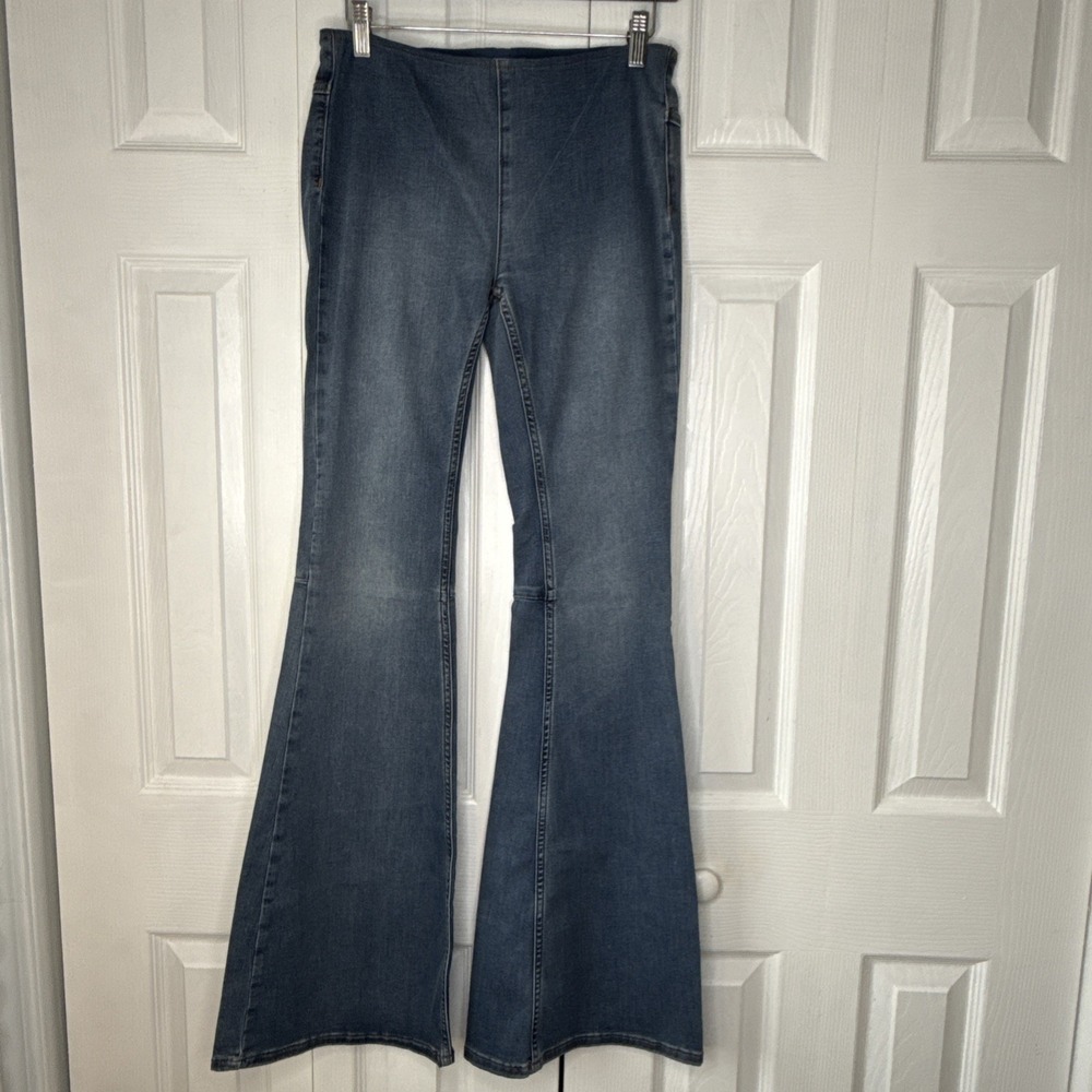 Free People Penny Pull On Flare Jeans Women's Bell Bottom 27 Blue Retro Boho